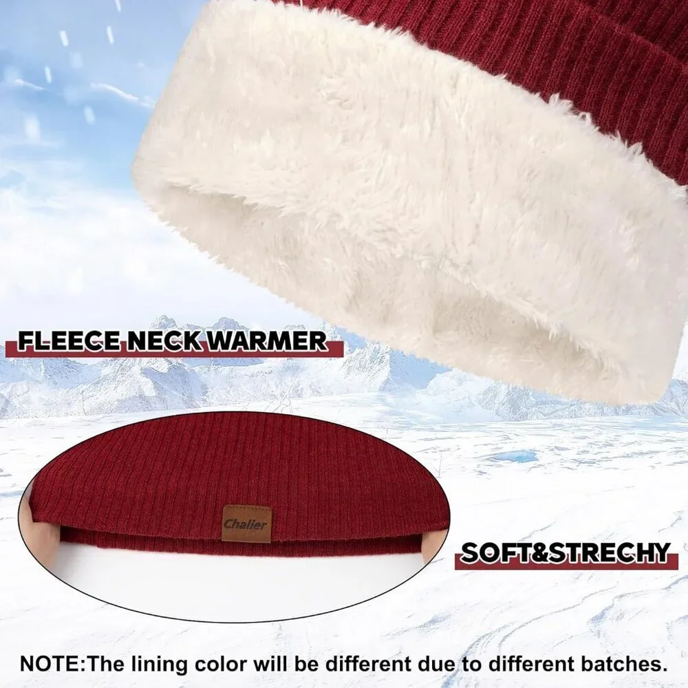 Women's Red Wine Scarf Winter Double-Layer Neck Warmer Knit Fleece Lined Circle